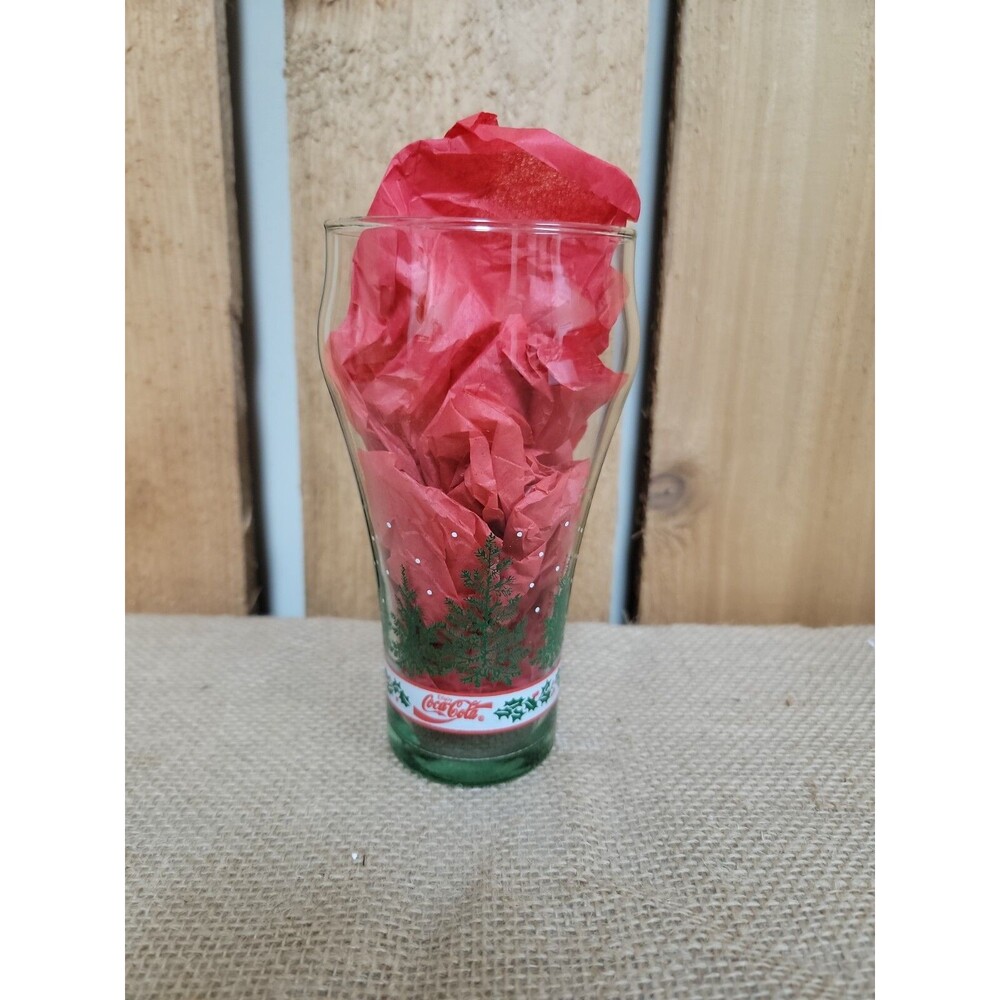 Libby Coca Cola Winter Holiday Pine Tree Water Drinking Glass Vintage